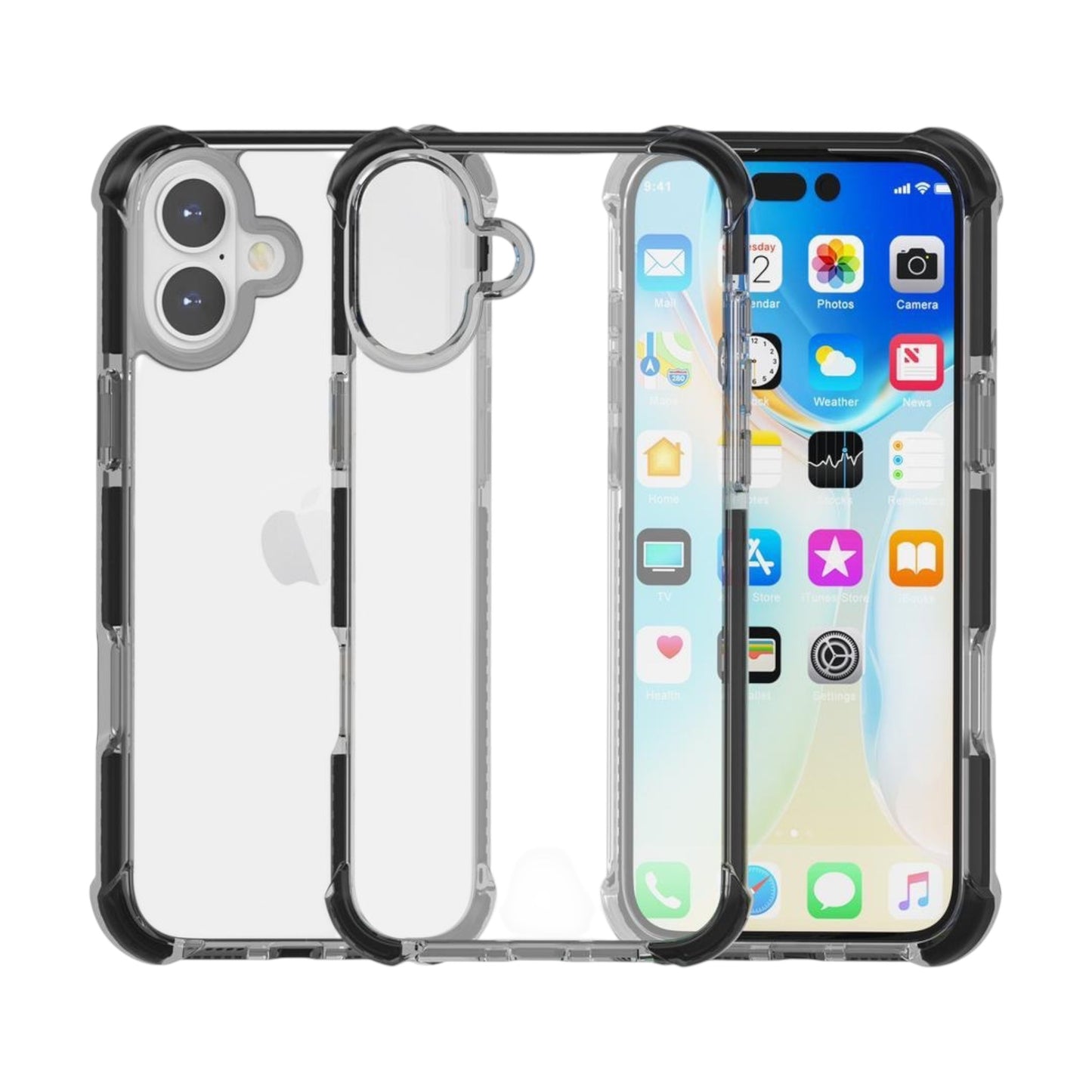 For iPhone 16 - Clear & All Black