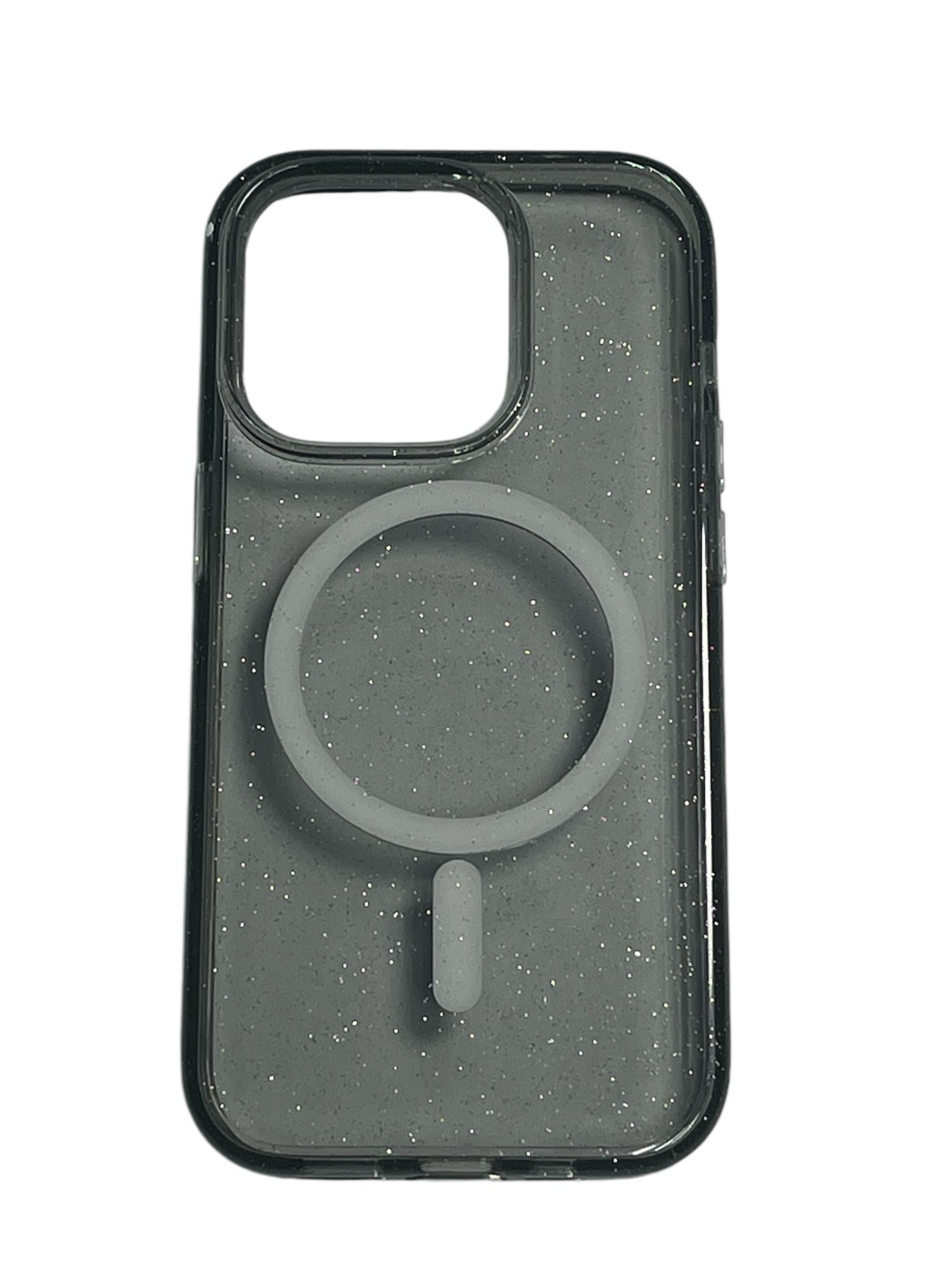For Iphone 14 Pro Silicone Glitter Case with MagSafe - Clear/Black