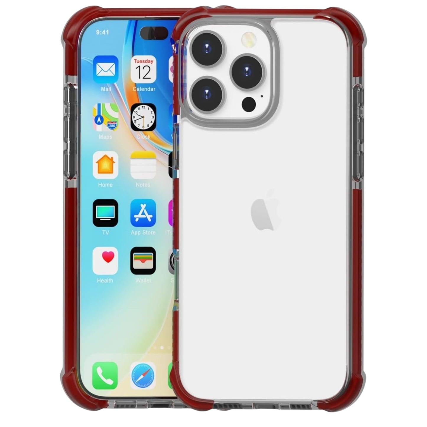For iPhone 15 Pro Max - Clear & Dark Red