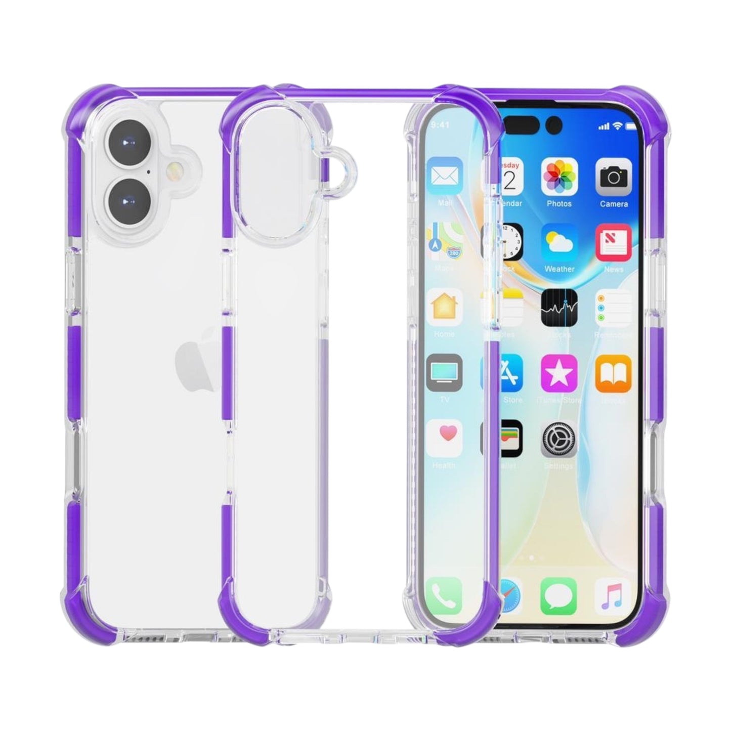 For iPhone 16 - Clear & Purple