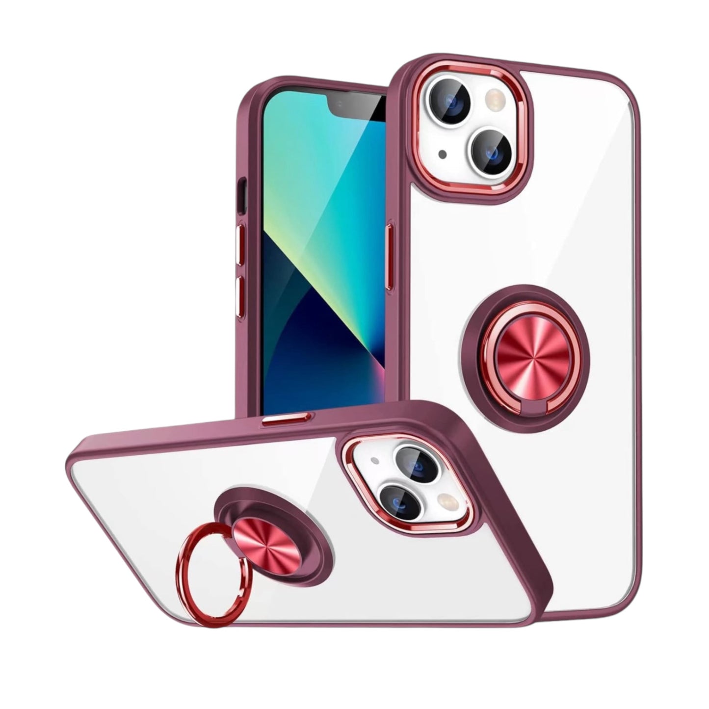 For iPhone 15 Case with Ring Holder - Red