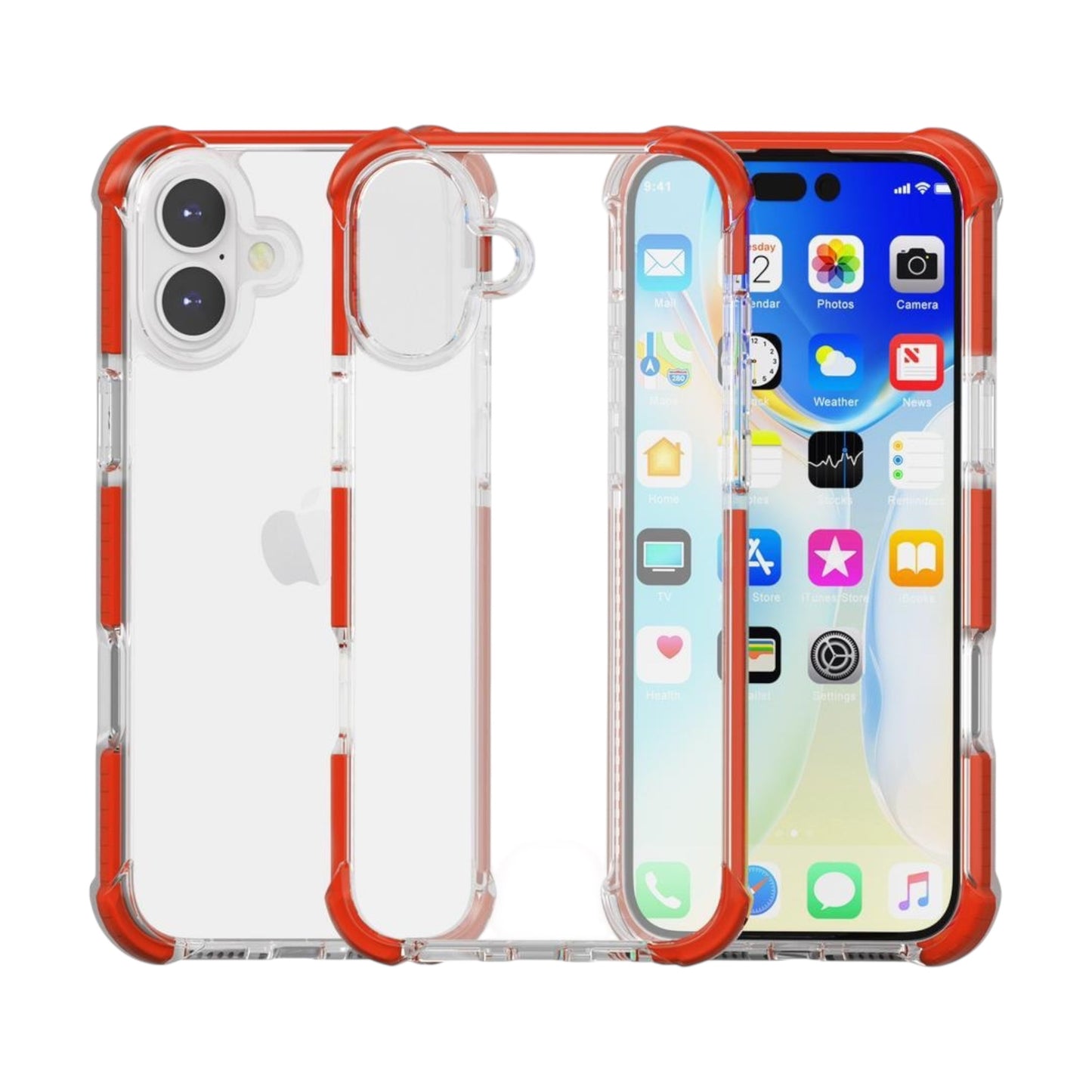 For iPhone 16 - Clear & Red