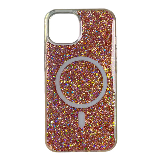 For Iphone 13/14 Mag Safe case- Clear & Pink Glitter