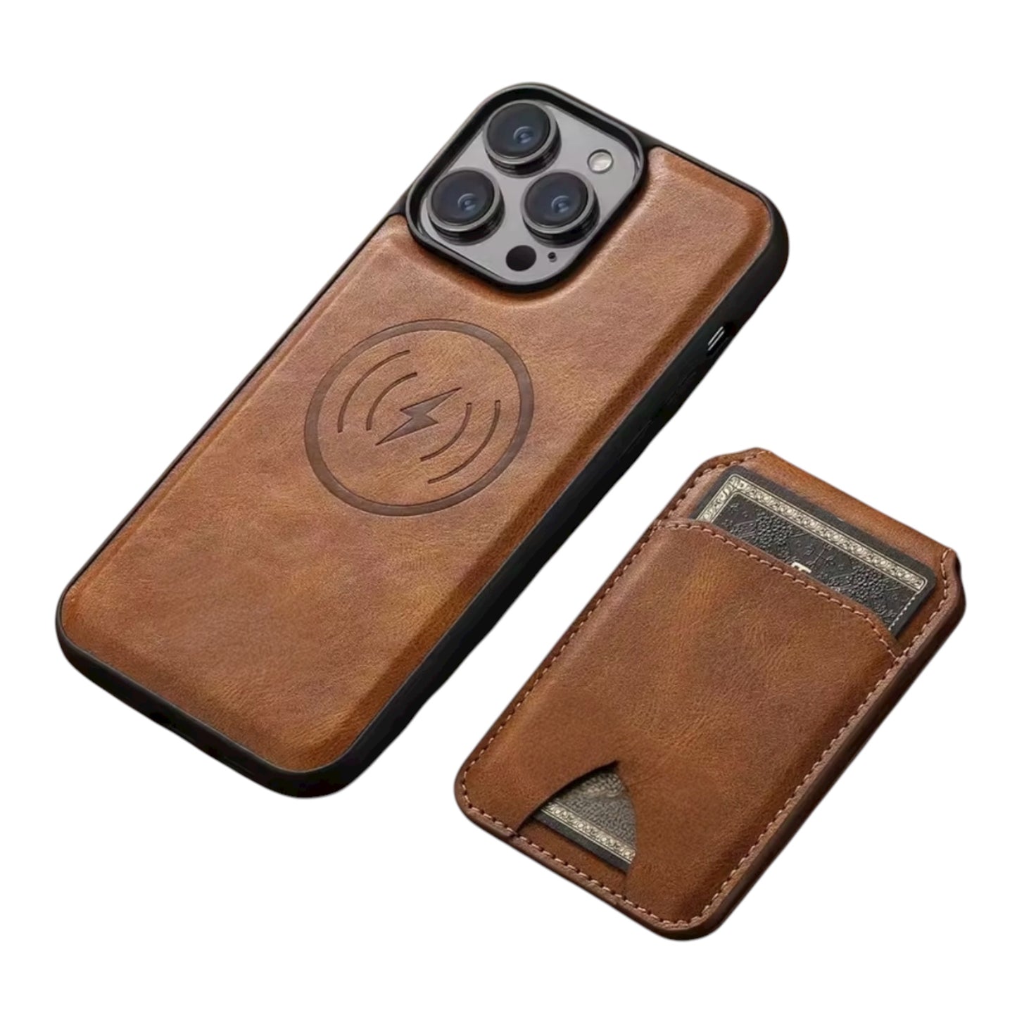 For iPhone 15 ProMax Leather Case / Light Brown