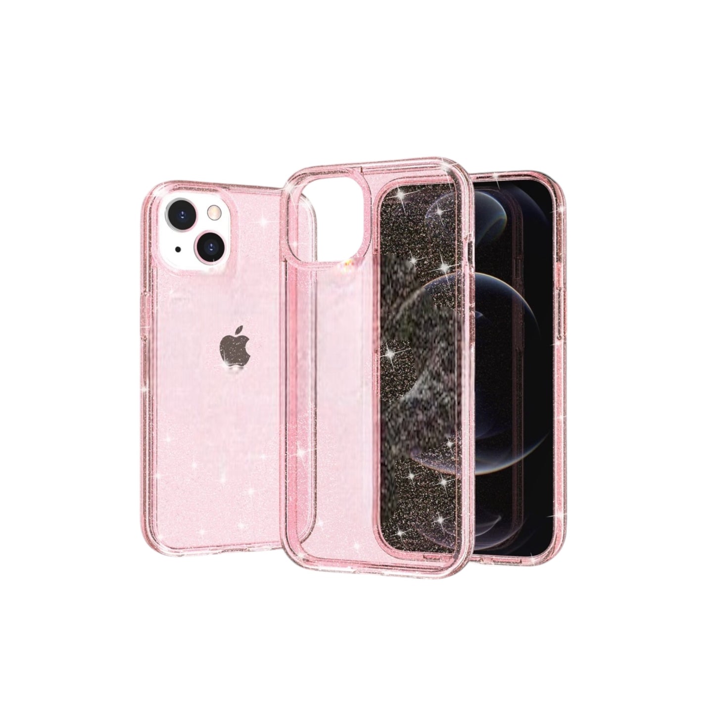 For Iphone 13 Pro Max Silicone Case - Clear Pink with Glitter