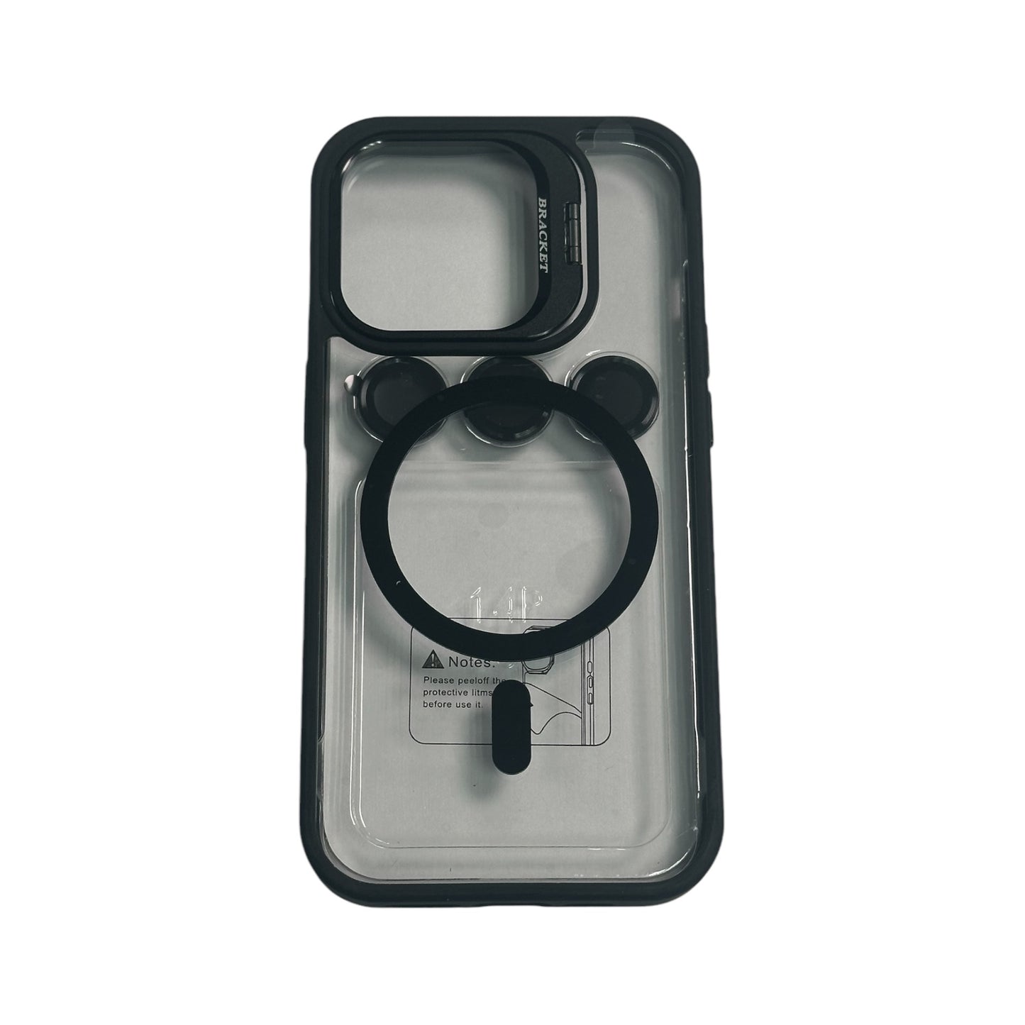 For Iphone 15 Pro Clear Mag Safe with Camera Protector Case - Black
