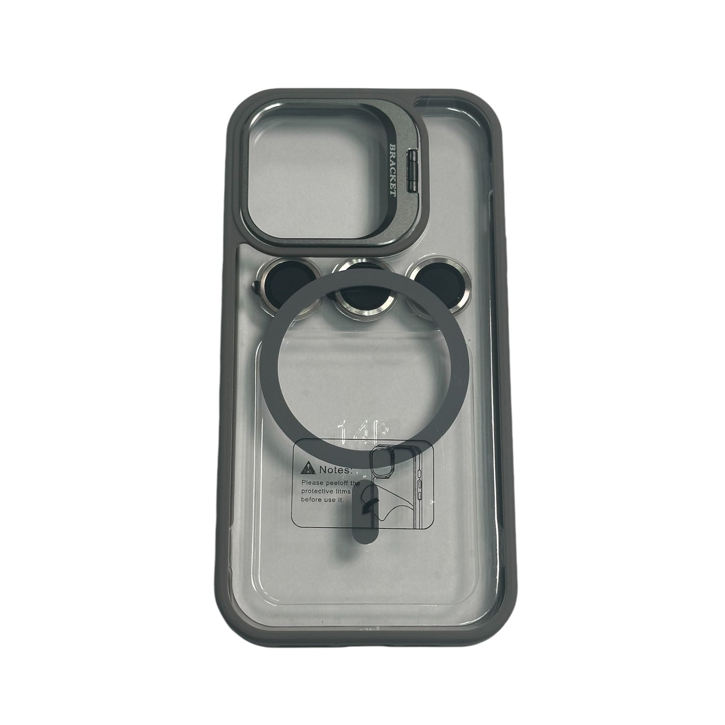 For Iphone 15 Pro Clear Mag Safe with Camera Protector Case - Grey