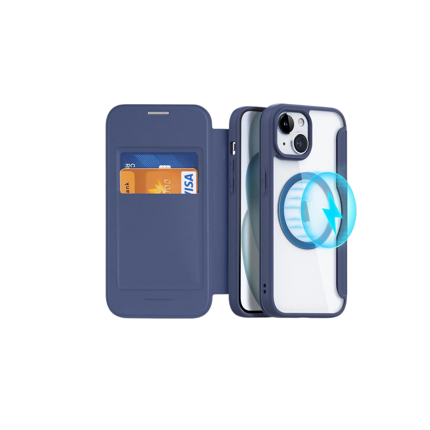 For Iphone 15 Clear Case Wallet with Magsafe - Blue