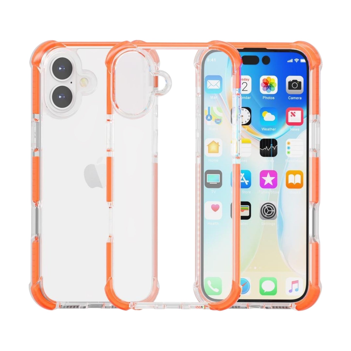 For iPhone 16 - Clear & Orange