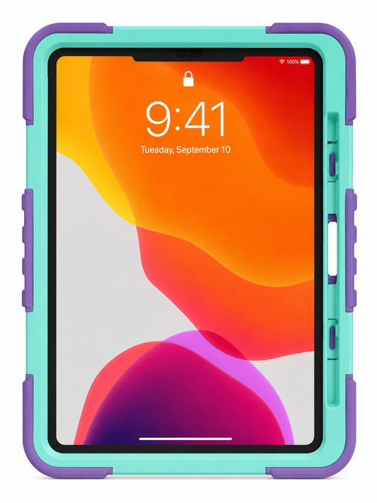 Rugged Rotating Tablet Case with Hand Strap for iPad Pro 11-inch (2024) – Mint Green & Lavender