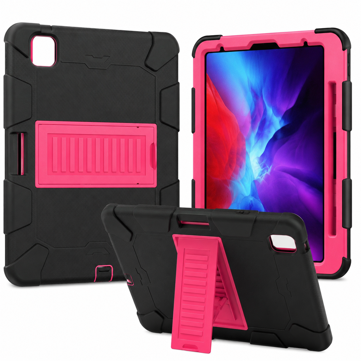 Heavy Duty Kickstand Case for iPad Pro 11" (2018/2020) – Black & Pink