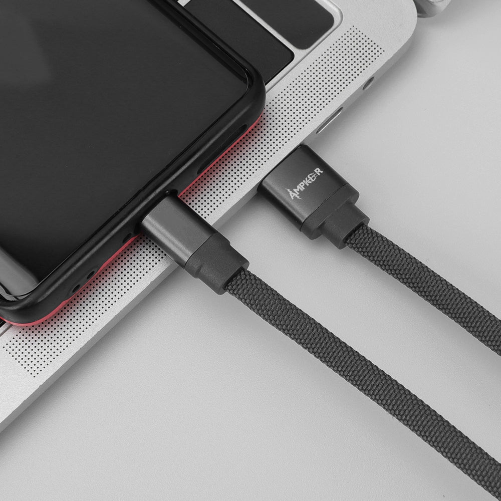 USB To USB-C Braided Cable - 3.3FT / 1M - 2.4A - Black