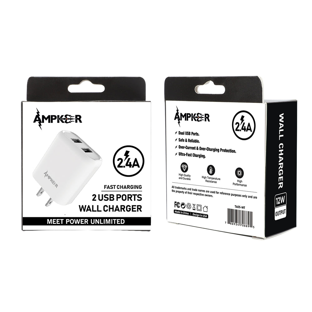 2 Ports USB WALL Adapter - 2.4A - White