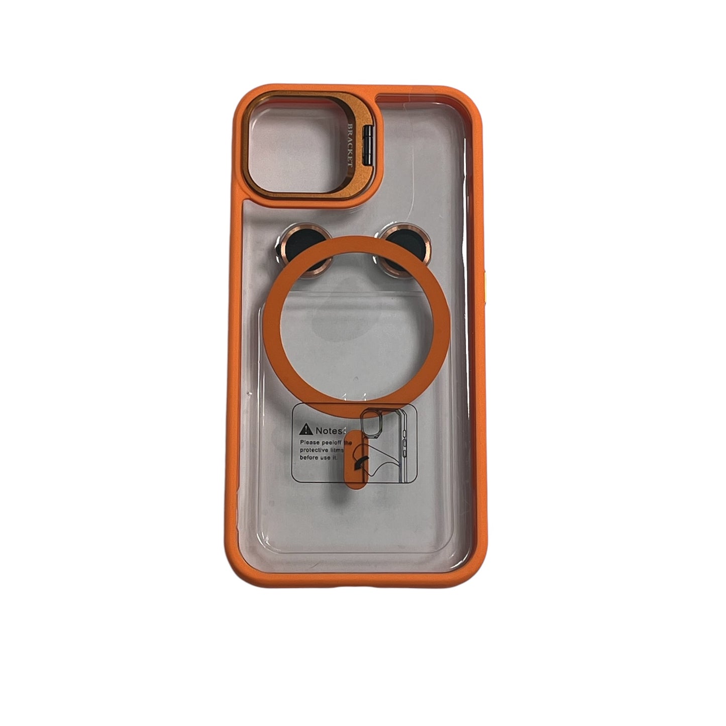 For Iphone 15 Clear Mag Safe with Camera Protector Case - Orange
