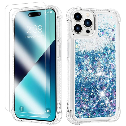For iPhone 15 PRO Max Case / Clear & Blue Glitter