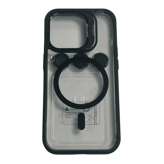 For Iphone 14 Pro Clear Mag Safe with Camera Protector Case - Black