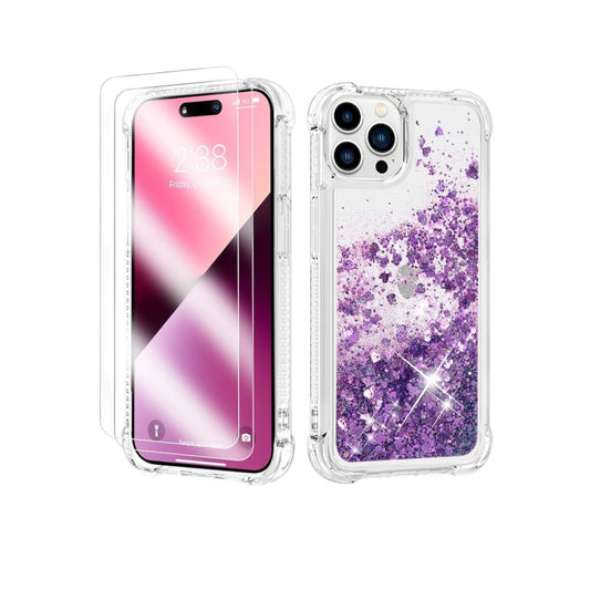 For iPhone 15 PRO Max Case / Clear & Purple Glitter