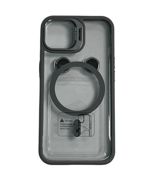 For Iphone 14 Plus Clear Mag Safe with Camera Protector Case - Grey