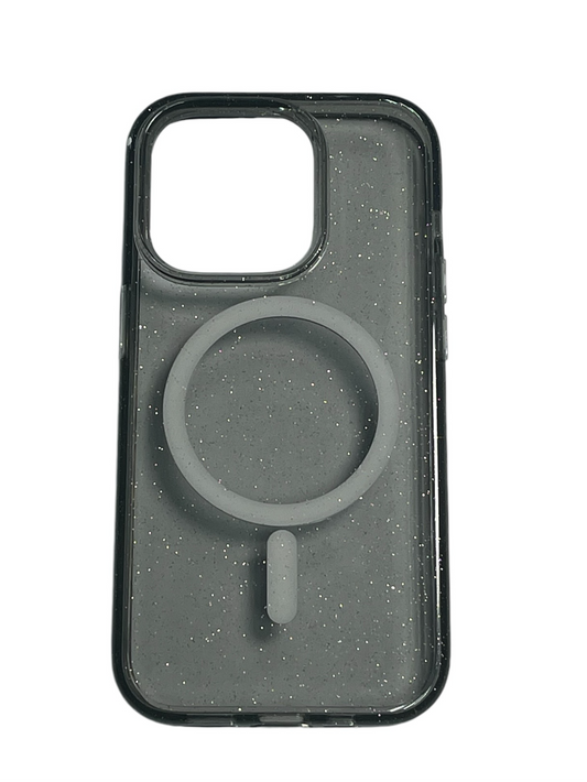 For Iphone 14 Pro Silicone Glitter Case with MagSafe - Clear/Black