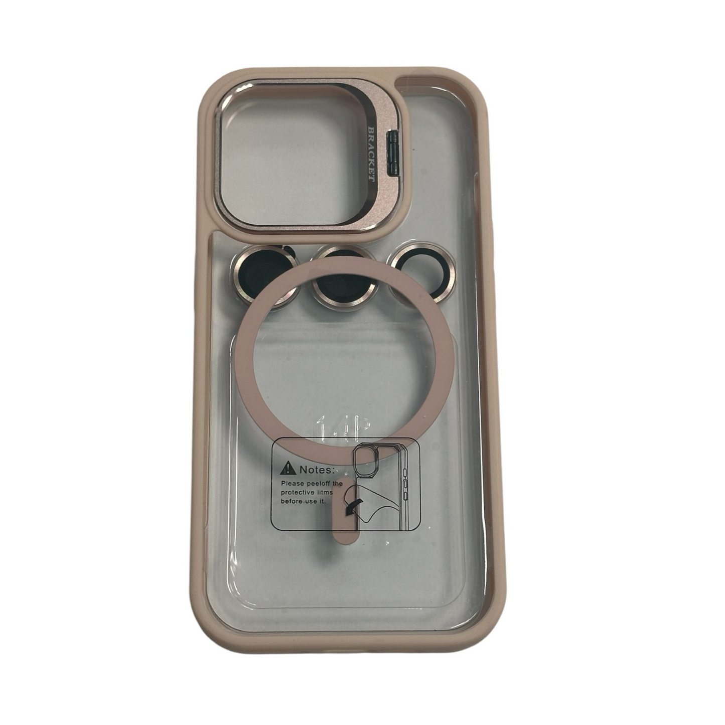 For Iphone 14 Pro Clear Mag Safe with Camera Protector Case - Light Pink