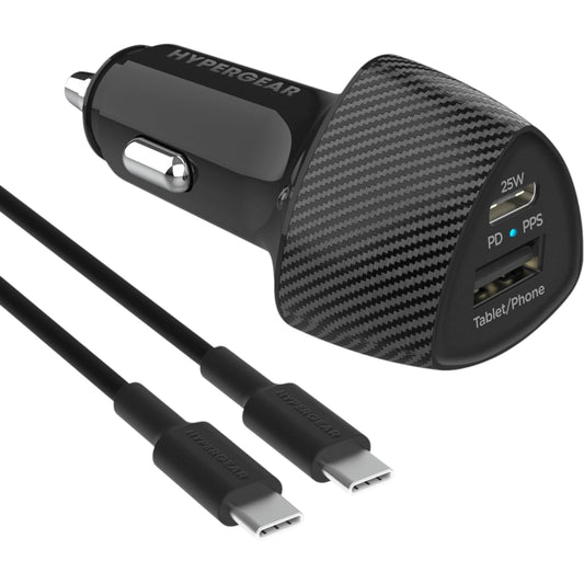HYPERGEAR 37W Car Charger / 25W USB-C PD & 12W USB Dual Output Car Kit / Black