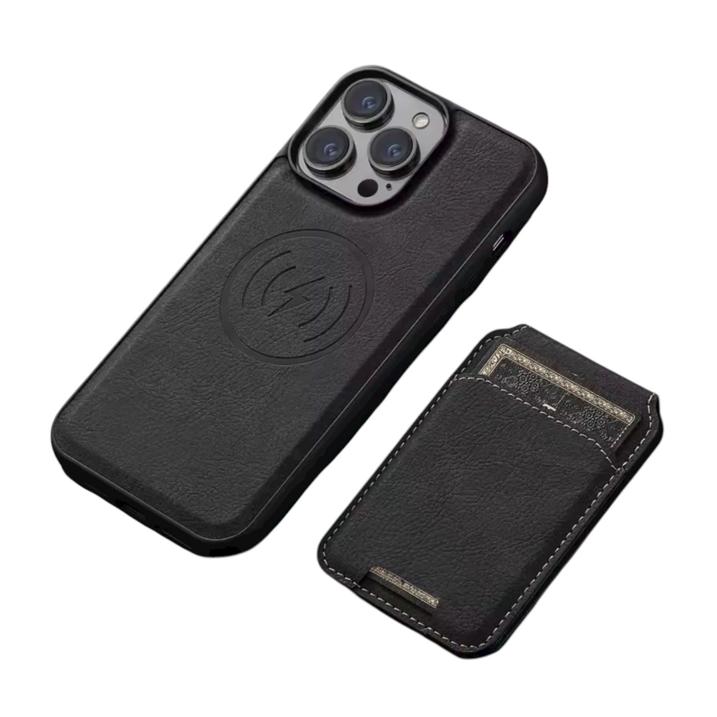 For iPhone 15 ProMax Leather Case / Black