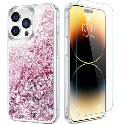 For iPhone 15 Pro Max Case / Clear and Pink Glitter