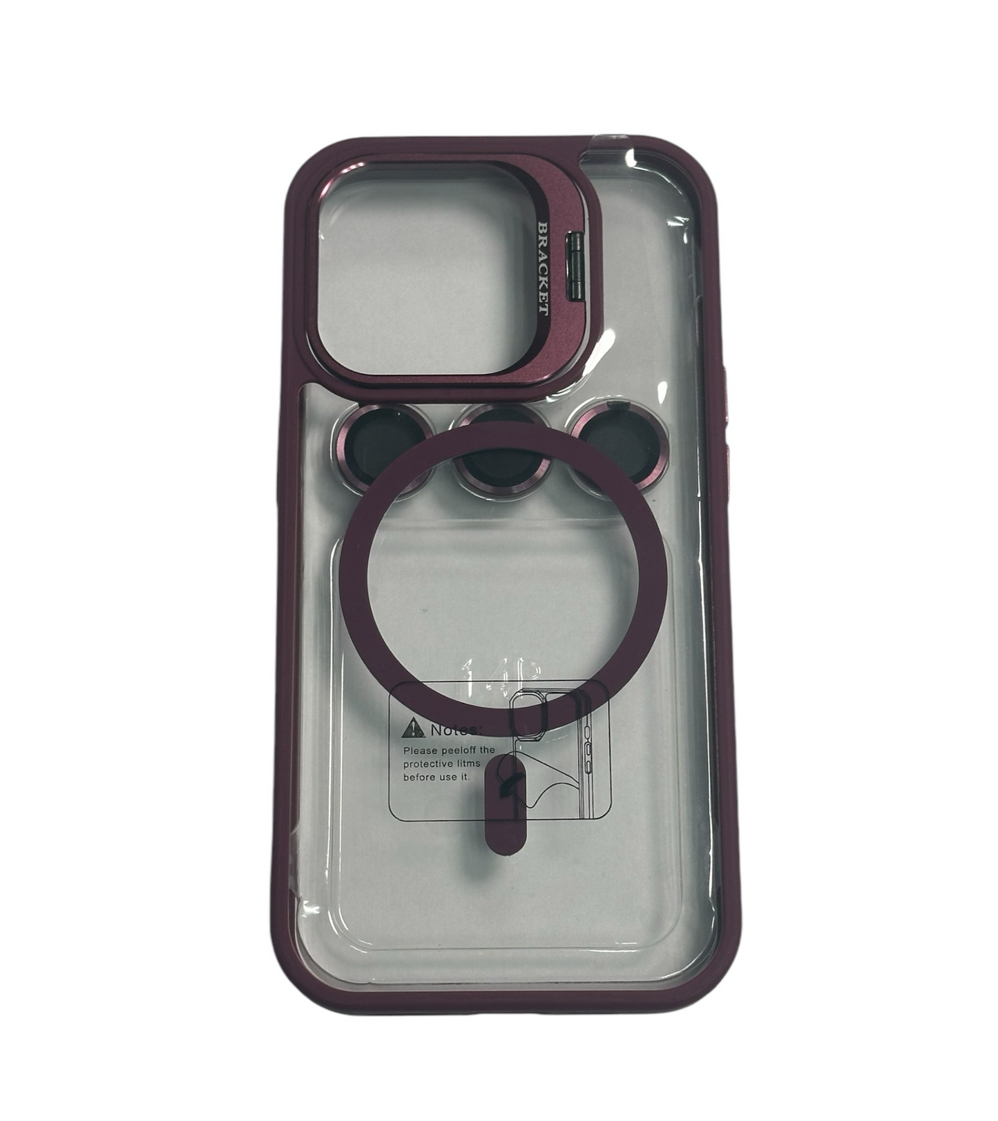 For Iphone 14 Pro Clear Mag Safe with Camera Protector Case - Burgundy