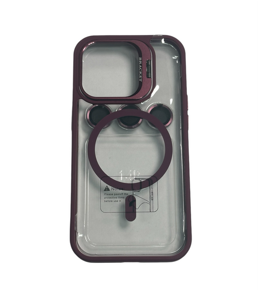 For Iphone 14 Pro Clear Mag Safe with Camera Protector Case - Burgundy