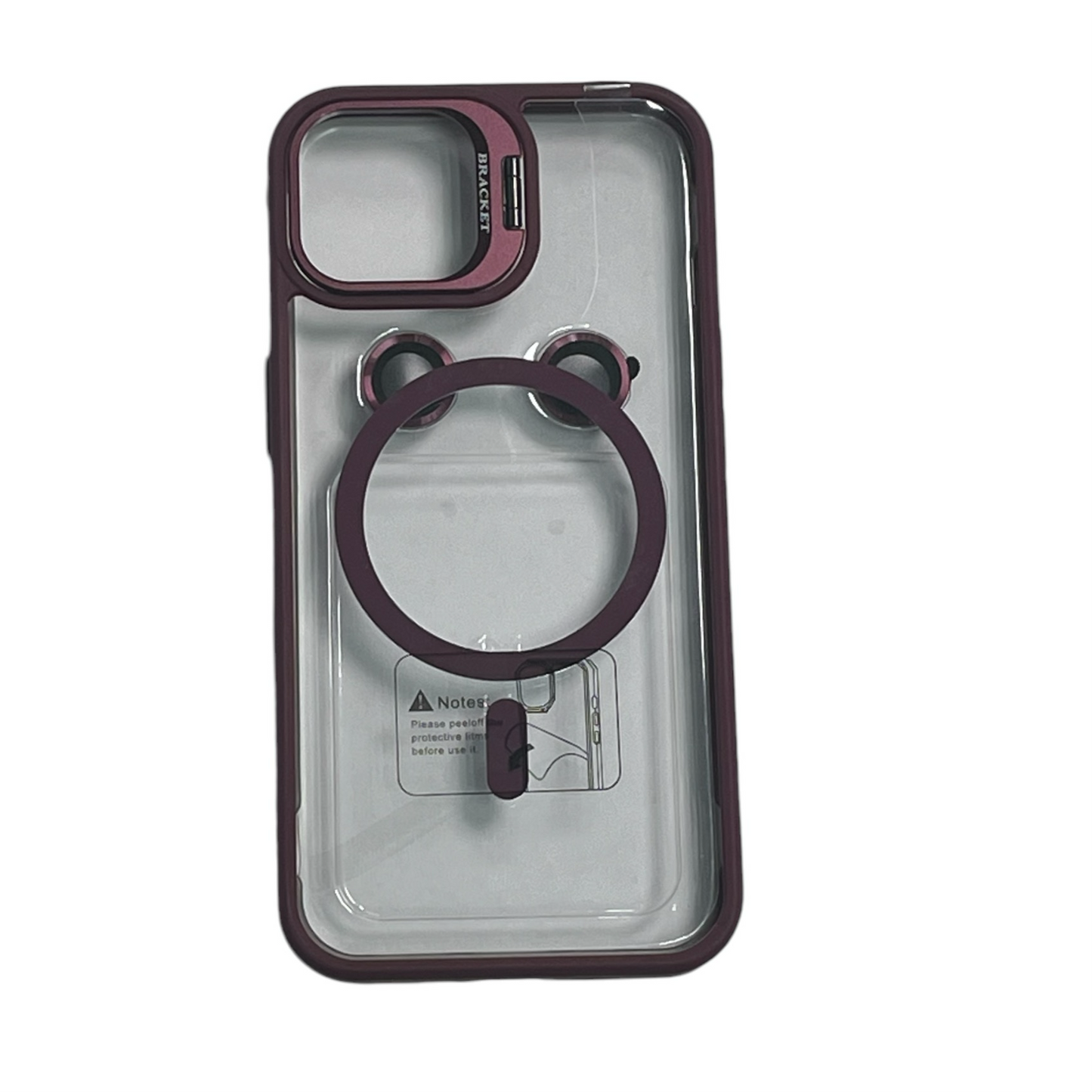 For Iphone 15 Clear Mag Safe with Camera Protector Case - Burgundy