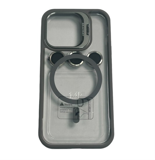 For Iphone 14 Pro Clear Mag Safe with Camera Protector Case - Grey