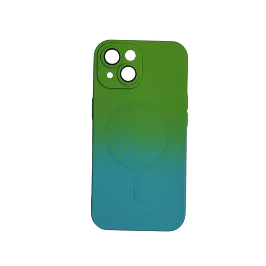 for iPhone 15  Asthetic Shockproof Cute Girly Rainbow Soft Magsafe Silicone Phone case, Green & light Blue