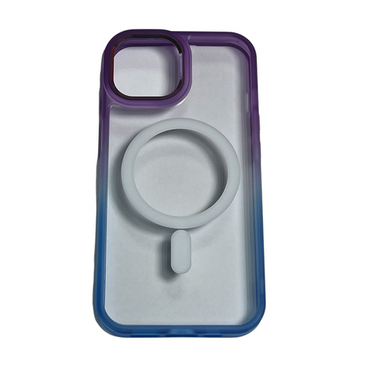 for iPhone 15 Pro Magnetic Gradient Phone Cover Support Wireless Charging with Lens Protection Purple & Blue
