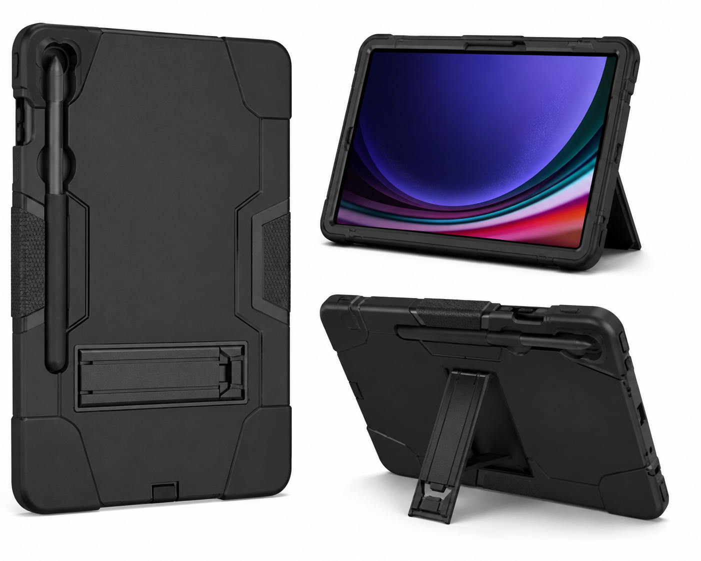 Heavy Duty Kickstand Case with S Pen Holder for Galaxy Tab S9 & S9 FE 11" (2023) – Black