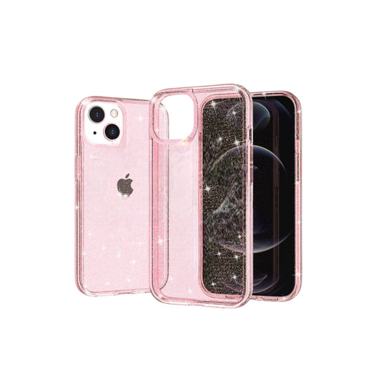 For Iphone 13/14 case- Clear Pink with Glitter