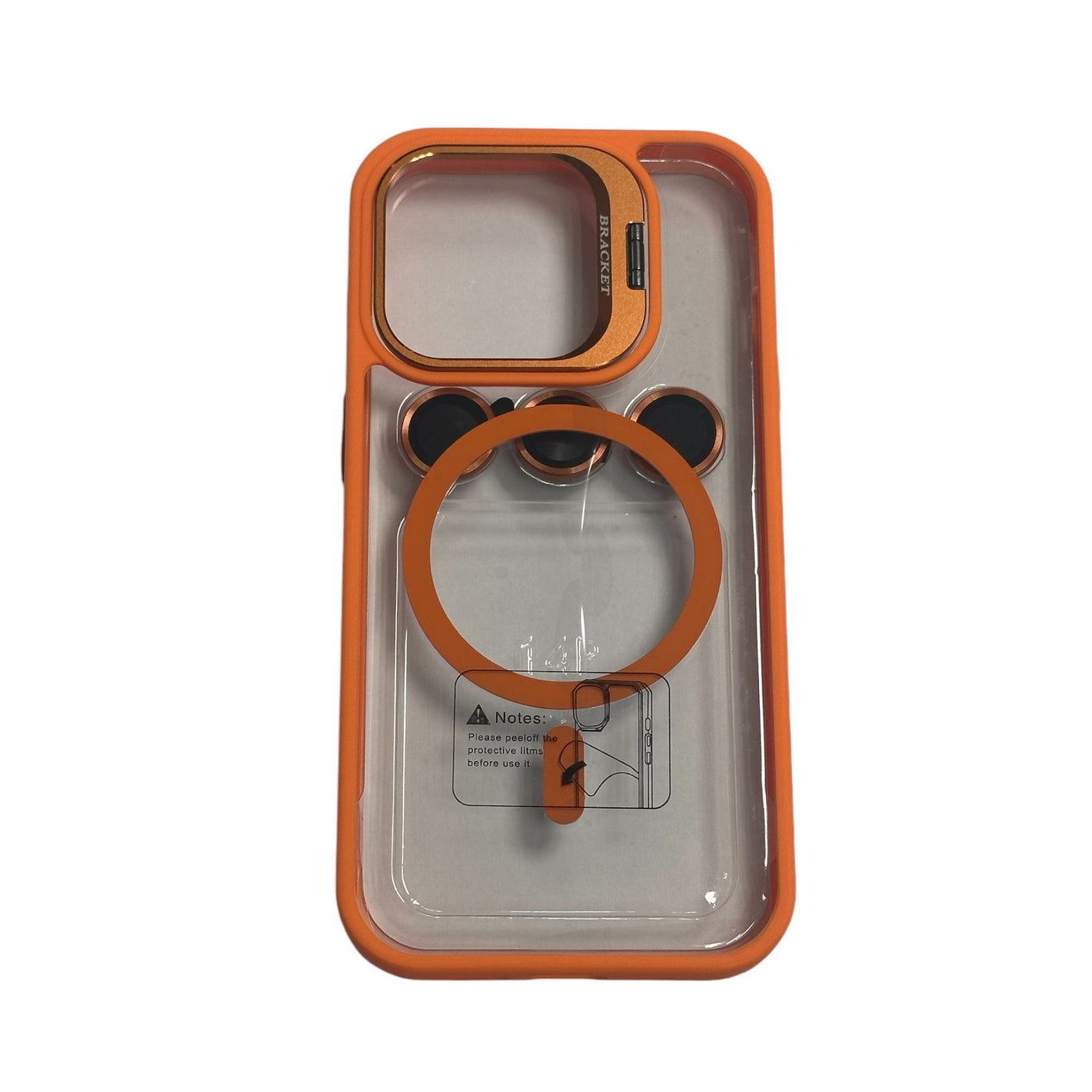 For Iphone 14 Pro Max Clear Mag Safe with Camera Protector Case - Orange