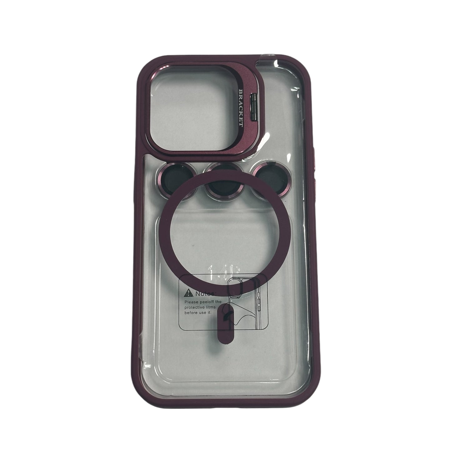 For Iphone 15 Pro Clear Mag Safe with Camera Protector Case - Burgundy