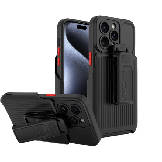 For Iphone 14 Pro with Holster Belt Clip Built-in 360° Rotate Ring Stand Case - Black
