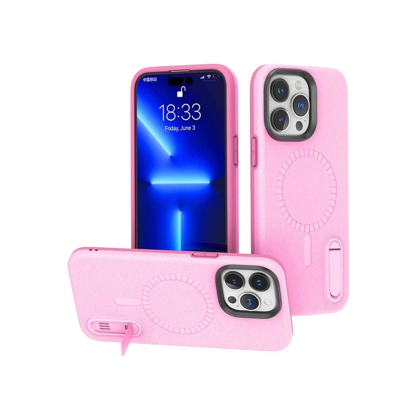 For Iphone 14 Pro max MagSafe Case with Built-in Stand Cover - Pink
