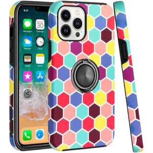 for iPhone 14 Pro Max 360 Rotating Ring Grip Hybrid Case - multicolor