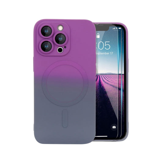 for iPhone 15 Pro Max Asthetic Shockproof Cute Girly Rainbow Soft Magsafe Silicone Phone case, Purple & Grey