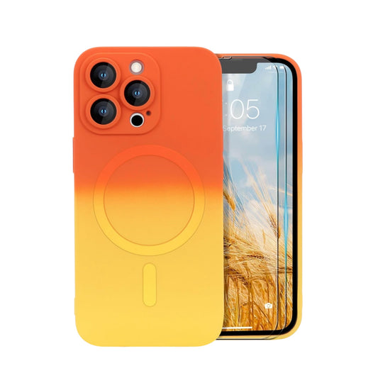 for iPhone 15 Pro Max Asthetic Shockproof Cute Girly Rainbow Soft Magsafe Silicone Phone case, Orange & Yellow