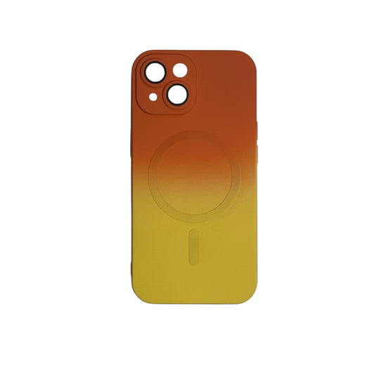 for iPhone 15 Plus Asthetic Shockproof Cute Girly Rainbow Soft Magsafe Silicone Phone case, Orange & Yellow