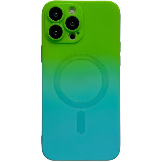 for iPhone 15  Pro Asthetic Shockproof Cute Girly Rainbow Soft Magsafe Silicone Phone case, Green & light Blue