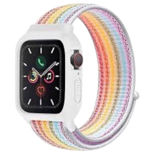 For Apple Watch Nylon Strap with Schockproof 38/40mm - White & Line Colors