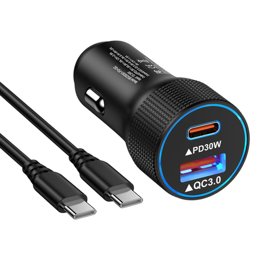 USB Port + Type-C Port Fast Car Charger PD+QC3.0