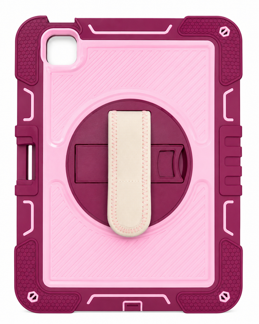 Rugged Rotating Tablet Case with Hand Strap for iPad Pro 11-inch (2024) – Pink & Burgundy