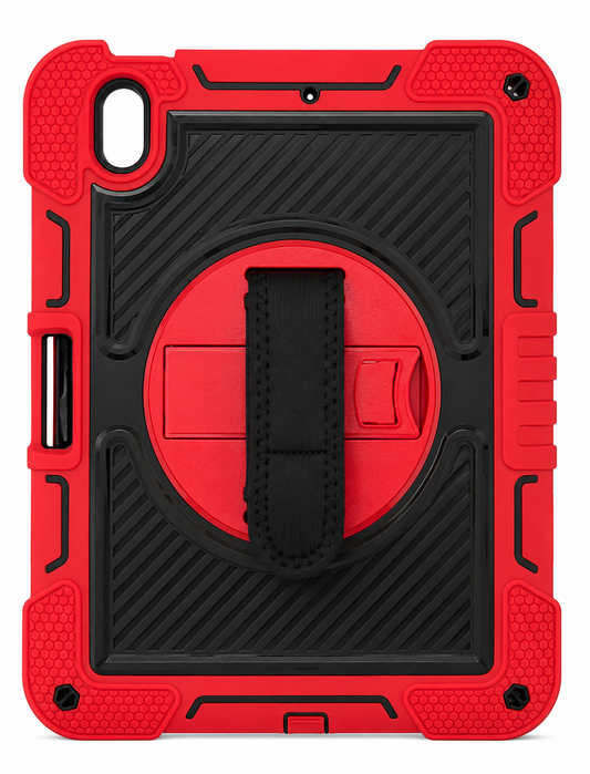 Rugged 360° Rotating Shockproof Case for iPad 10 (2022) / iPad 11 (A16, 2025) – Red & Black