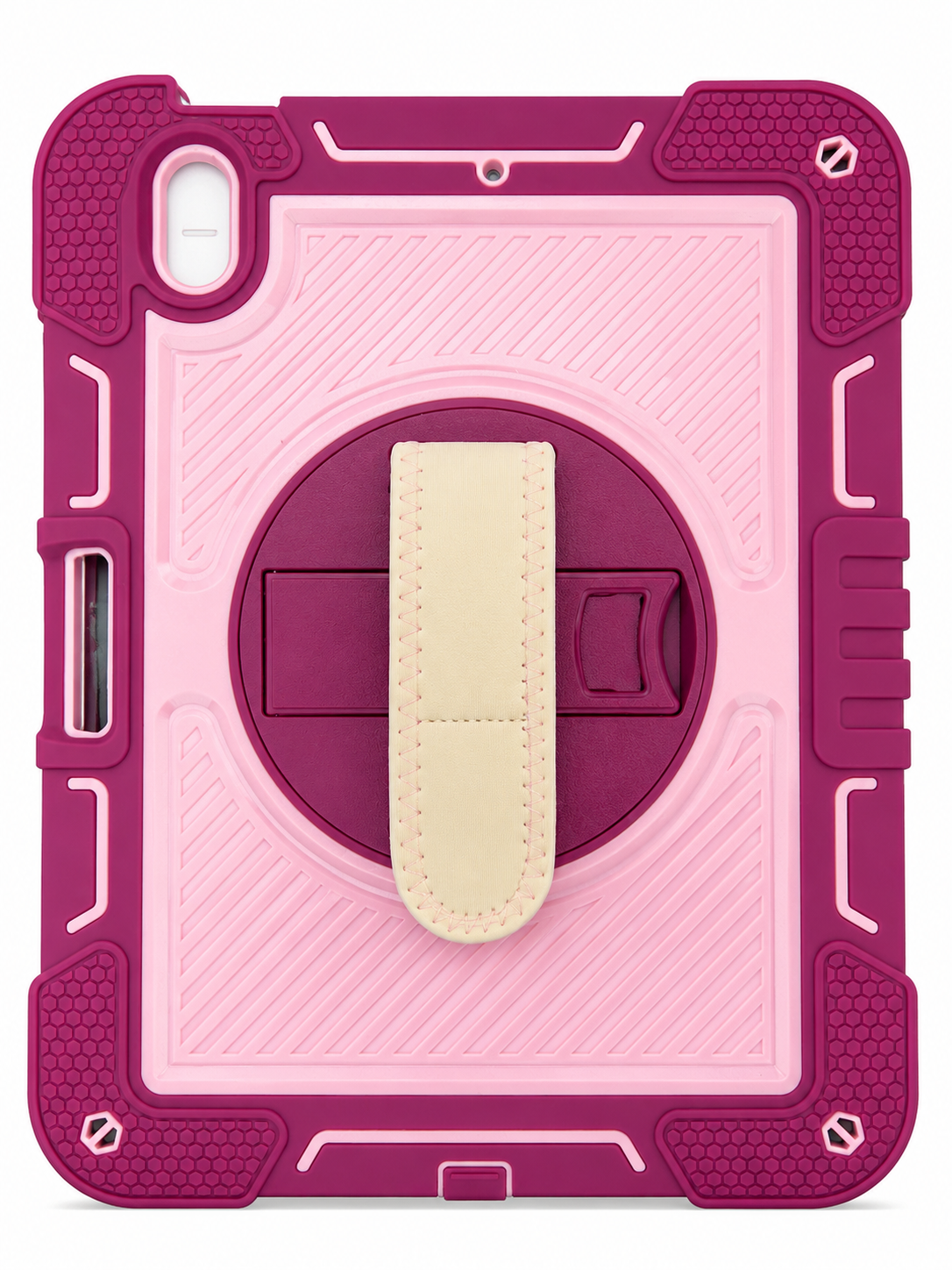 Shockproof Rotating Hand Strap Case for iPad 10 (2022) / iPad 11 (A16, 2025) – Pink & Burgundy