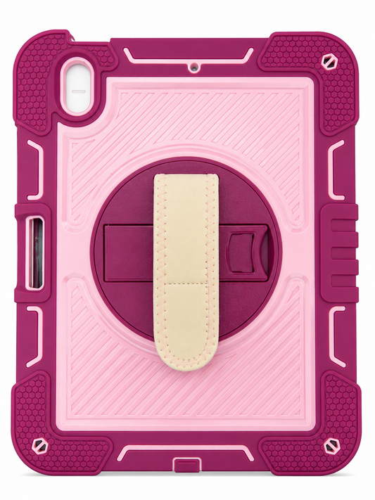 Shockproof Rotating Hand Strap Case for iPad 10 (2022) / iPad 11 (A16, 2025) – Pink & Burgundy
